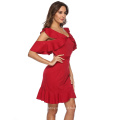 2020 OEM ODM Evening Clubwear With Sleeve Ruffle Red Short Prom Dresses Girl